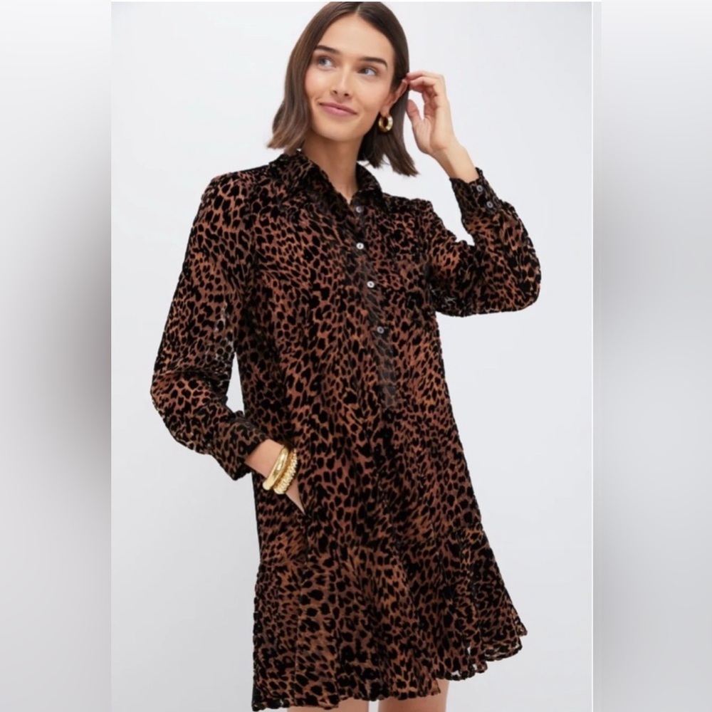 TUCKERNUCK Leopard Velvet Burnout Callahan Shirt Dress - Leopard / XS